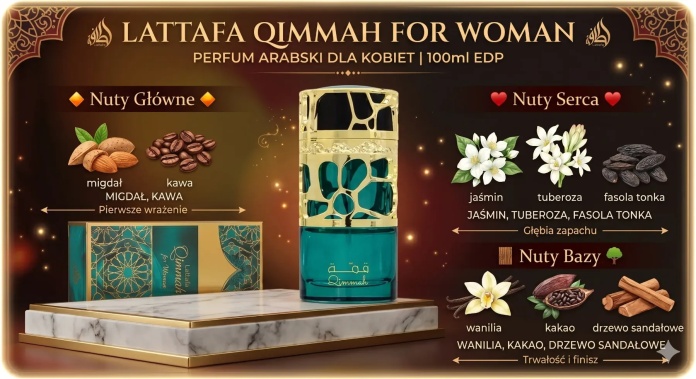 Lattafa Qimmah for Woman edp woda perfumowana damska 100 ml infografika